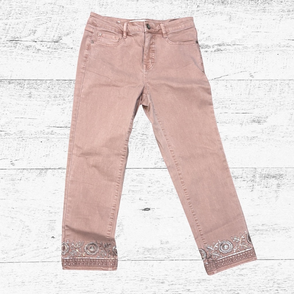 Tribal Women's Blush Embroidered Cropped Jeans